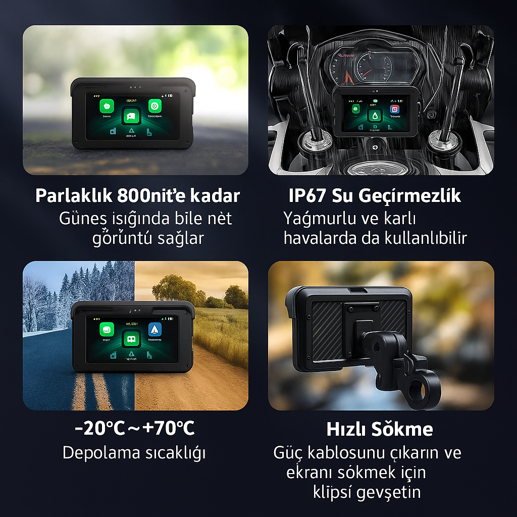 MotoEkran® – Su Geçirmez Kablosuz CarPlay & Android Auto Ekranı