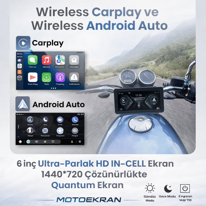 MotoEkran® – Su Geçirmez Kablosuz CarPlay & Android Auto Ekranı