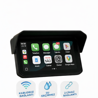 MotoEkran® – Su Geçirmez Kablosuz CarPlay & Android Auto Ekranı