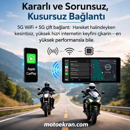 MotoEkran® – Su Geçirmez Kablosuz CarPlay & Android Auto Ekranı