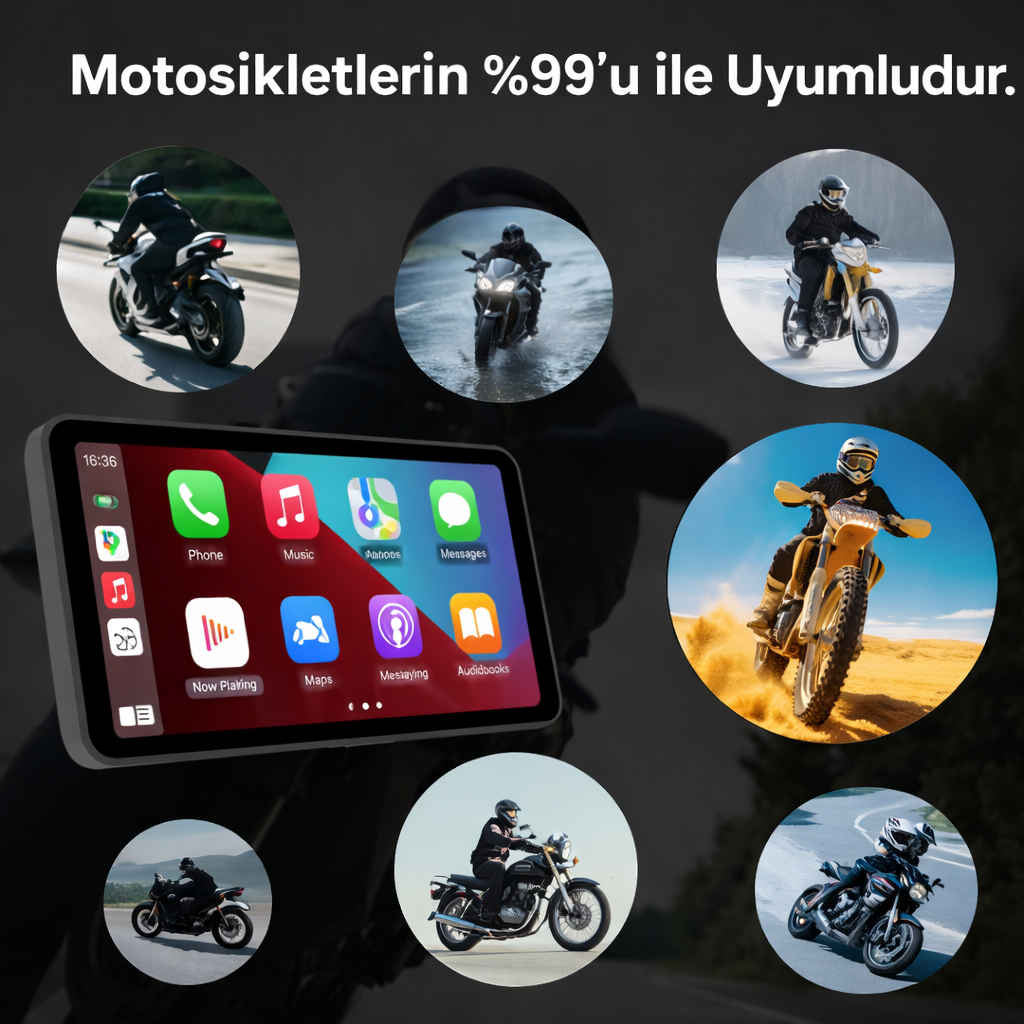 MotoEkran® – Su Geçirmez Kablosuz CarPlay & Android Auto Ekranı
